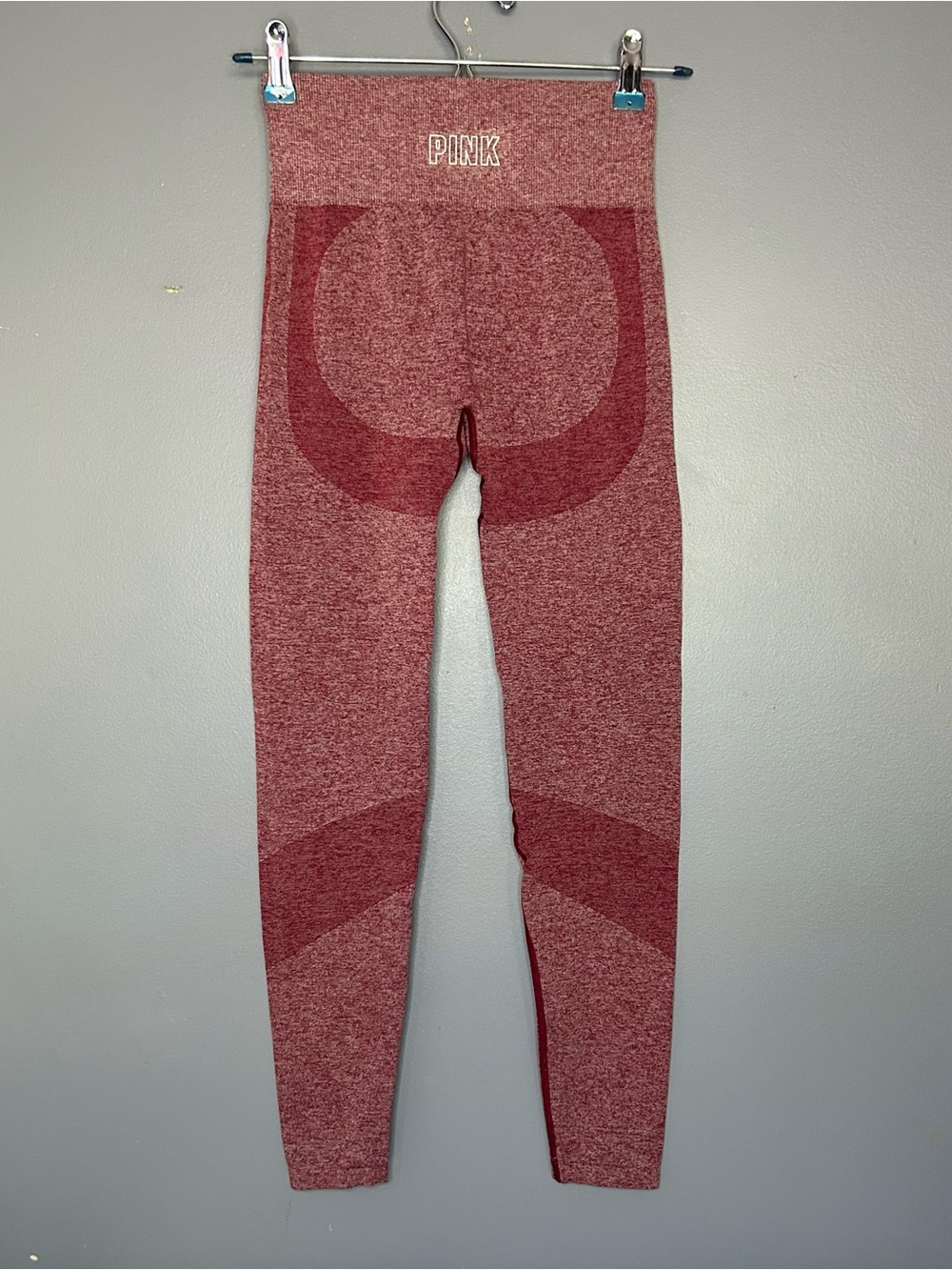 VS PINK Seamless Leggings S Red Colorblock Contour Shaping High Waist Gym Yoga